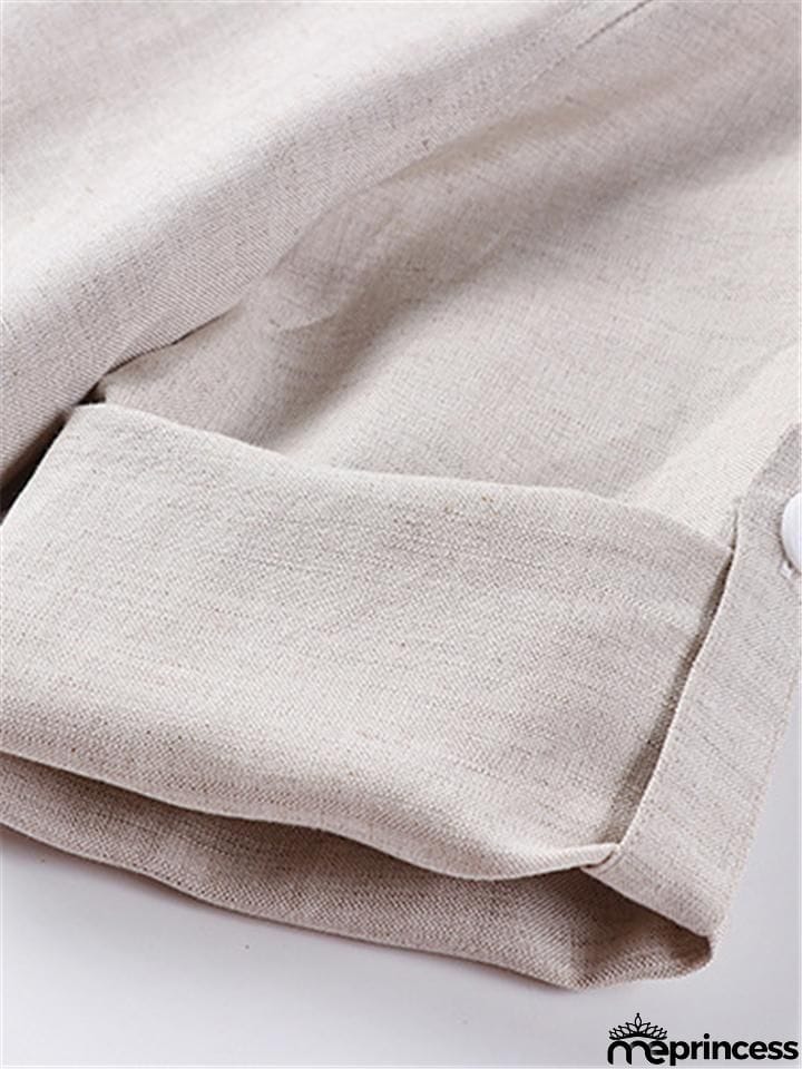 Mens Loose Comfy Linen Solid Color Long Sleeve T-Shirts