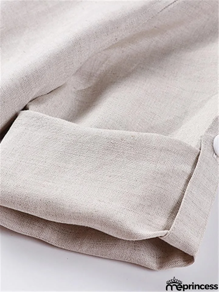 Mens Loose Comfy Linen Solid Color Long Sleeve T-Shirts