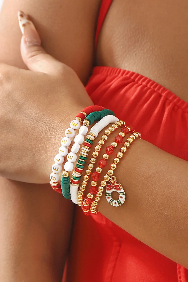 Christmas Tree Wreath Candy Cane Santa Claus Boots Letter Beaded Bracelets 2024 - Xpluswear