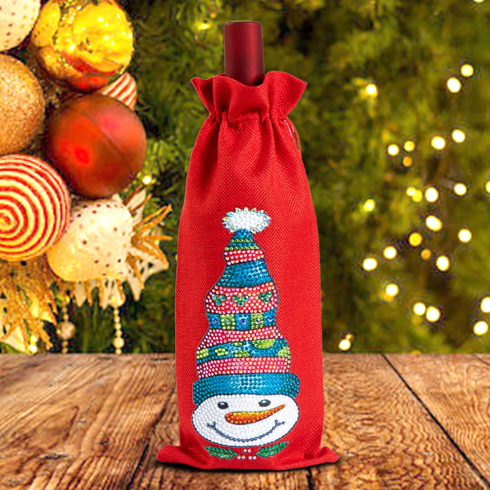 Christmas Special Shape Diamond Painting Wine Bottle Cover Set for Table Decor