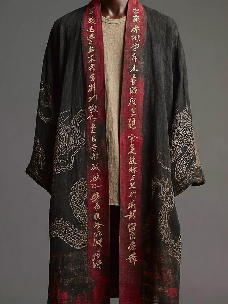 Japanese Art Retro Dragon Pattern Cardigan  artssus