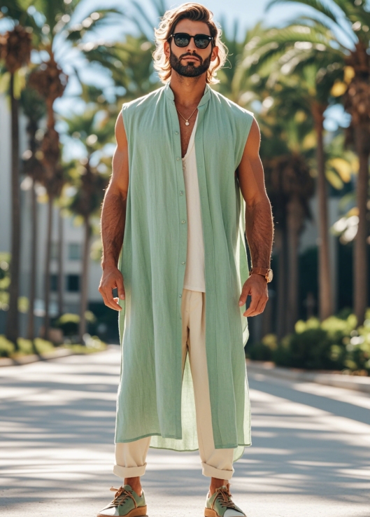Men's Cotton and Linen Long Kaftan