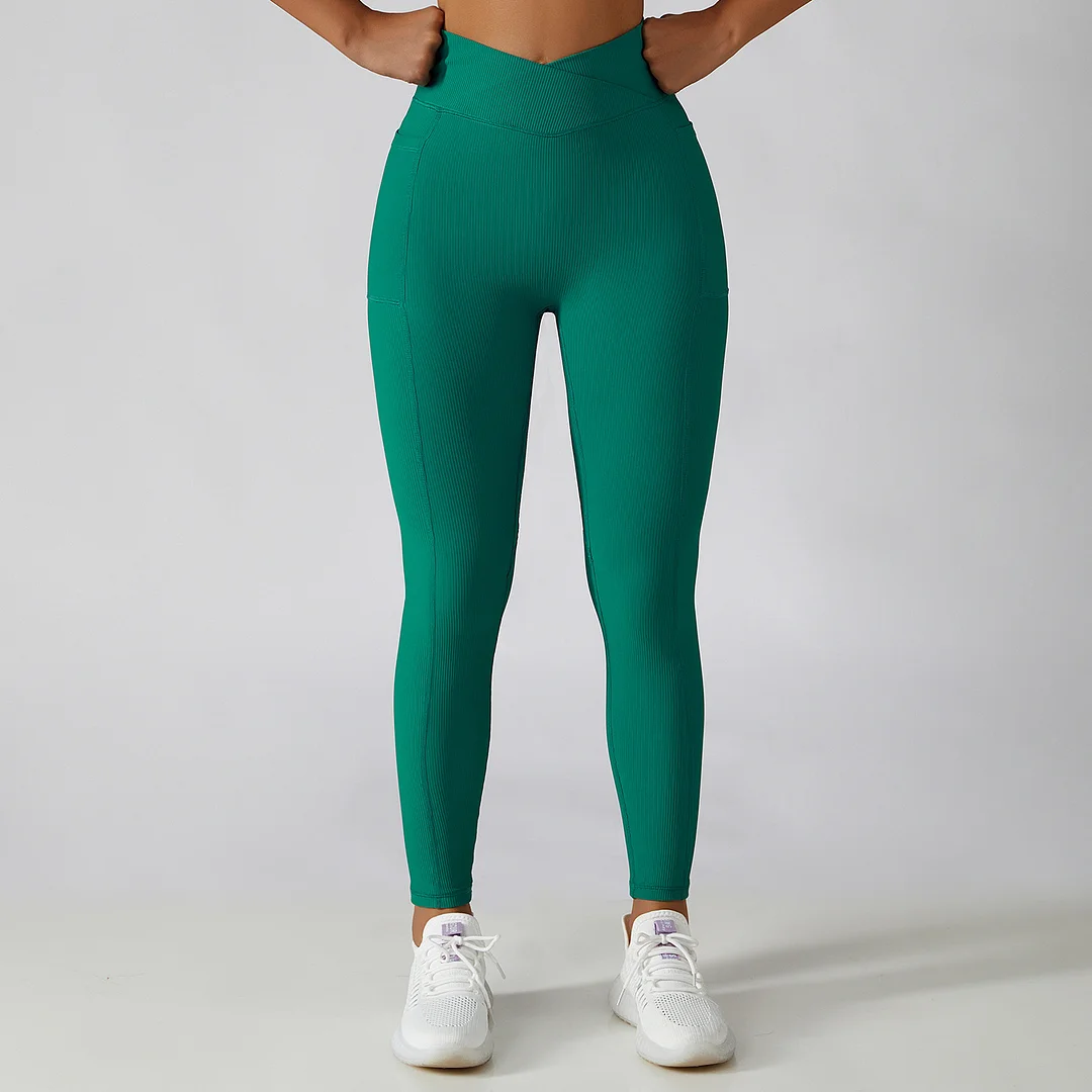 Patchwork waist cross thread sports Legging