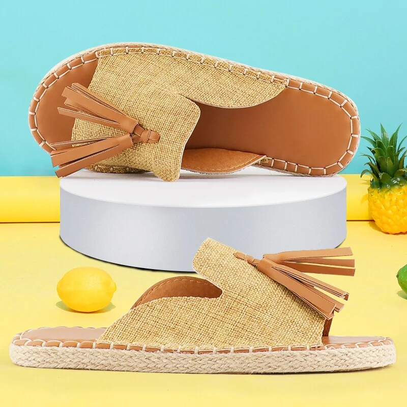 Women's Slippers Resorts Tassels Handmade Sewing Summer Shoes Brand Designer Slides Women Flat Slippers Beach Outdoor Holidays