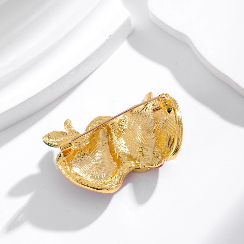 Sweet Pin Apple Alloy Enamel Plating Inlay Rhinestones Unisex Brooches