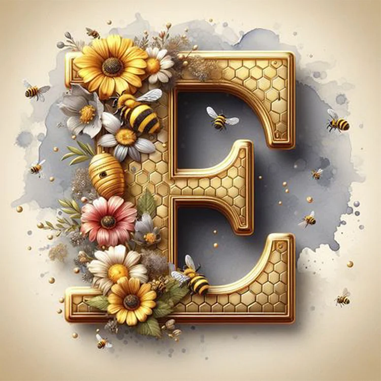 Bee And Flowers Letter E 30*30CM (Canvas) Full Round Drill Diamond Painting gbfke