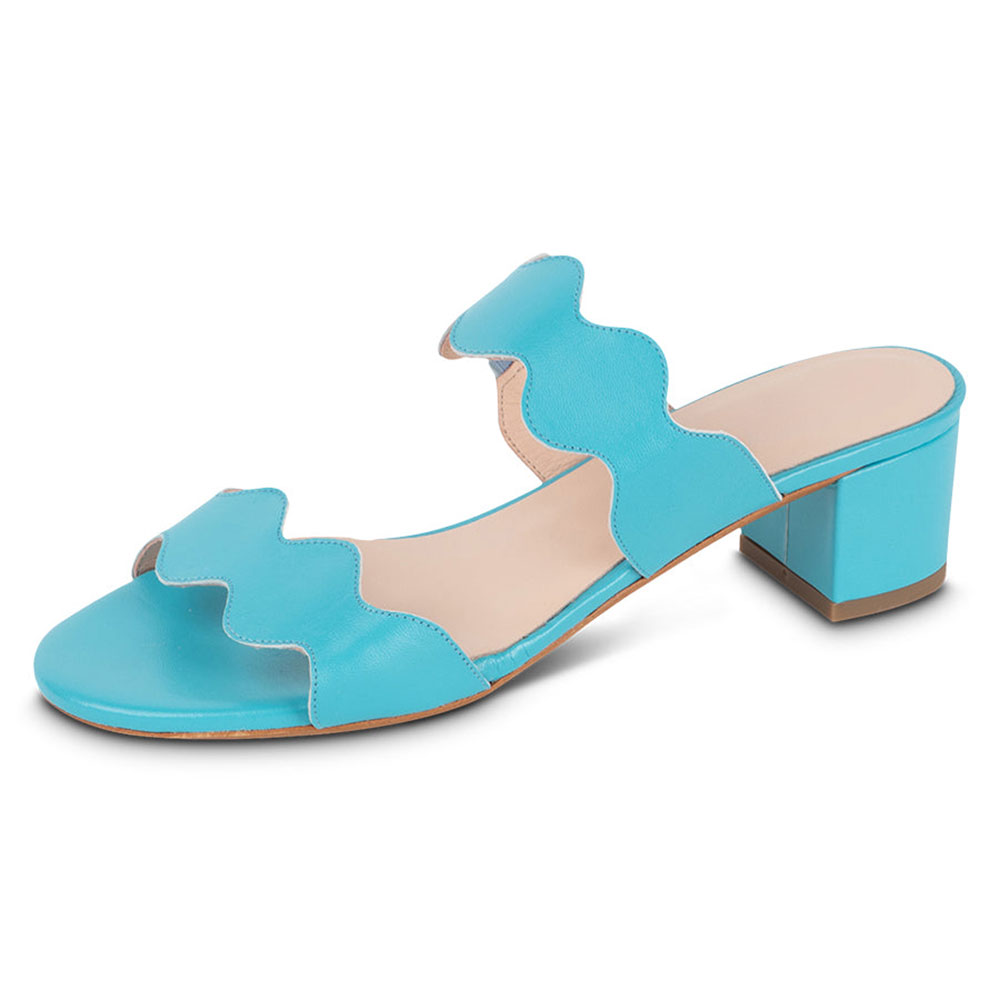 Vegan Leather Round Toe Block Heel Turquoise Mule Shoes for Women Nicepairs