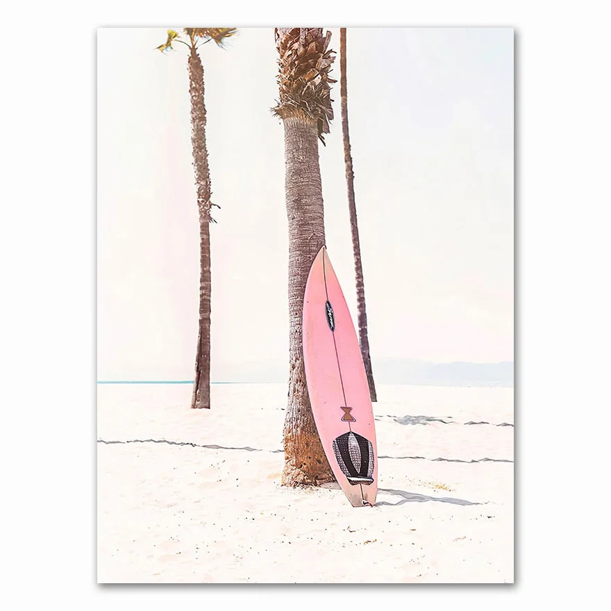 Pink Beach Flamingo Palm Tree Surfboard Wall Art Canvas Painting Nordic Posters And Prints Wall Pictures For Living Room Decor