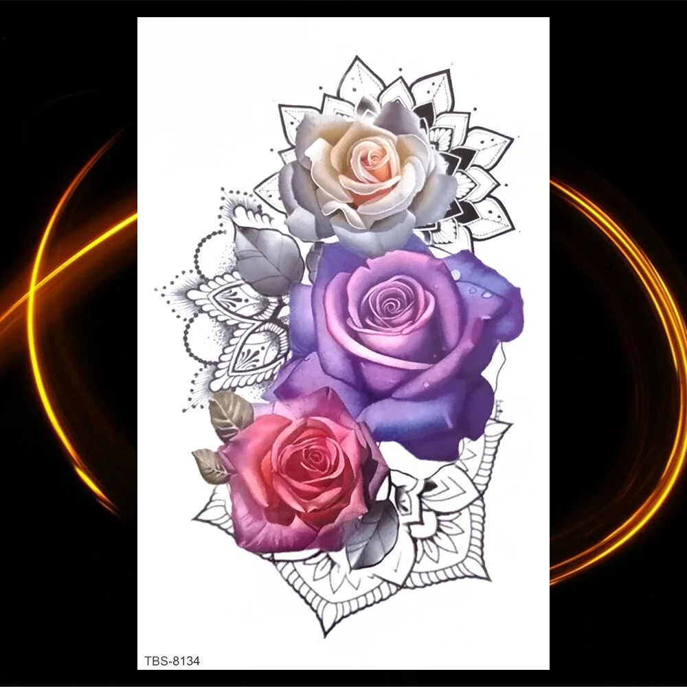 Sdrawing Skeleton Fake Temporary Tattoos For Women Men Green Snake Rose Daisy Flower Tattoo Scorpion King Body Thigh Waterproof Tatoo