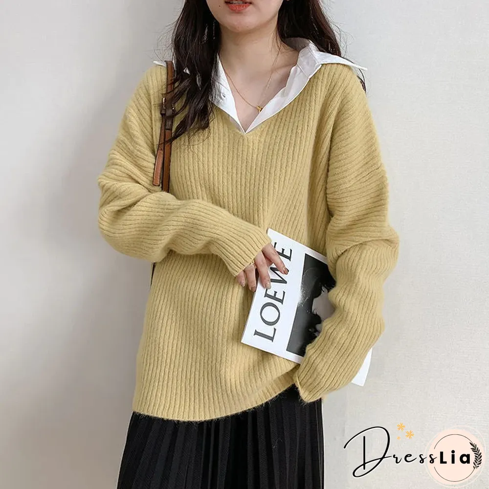 Retro Lazy V-neck Loose Sweater