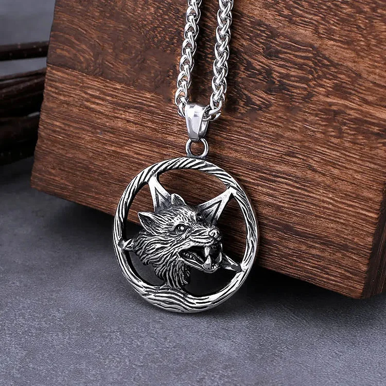 Coutureaura Vikings Odin Wolf Head Pentagram Necklace