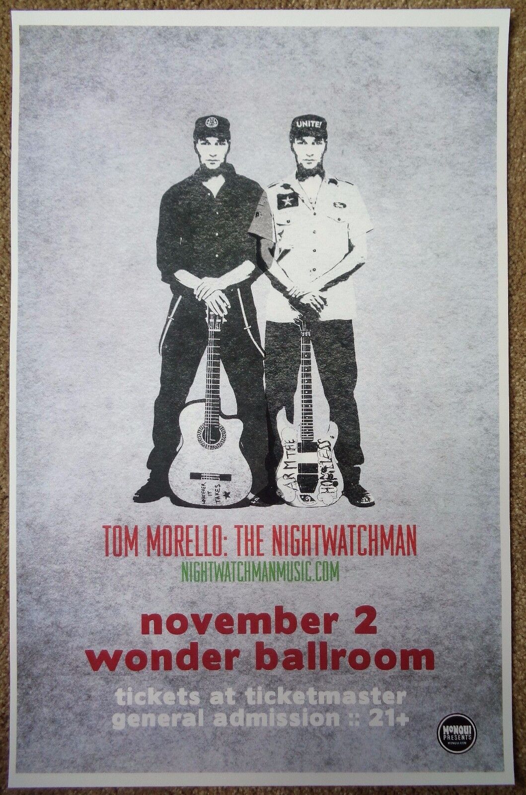 THE NIGHTWATCHMAN Tom Morello 2008 Gig POSTER Portland Oregon Concert