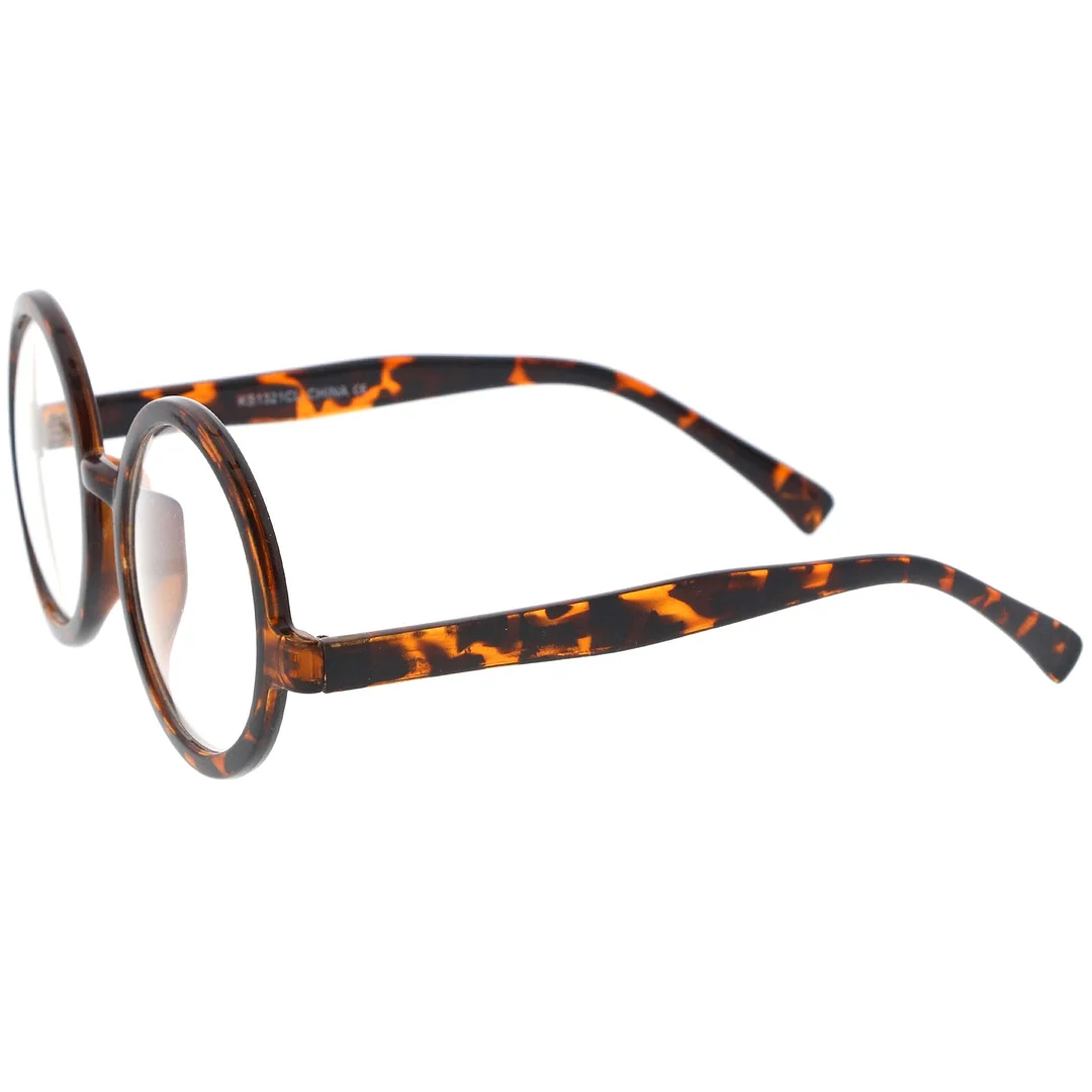 Retro Horn Rimmed Clear Lens Round Eyeglasses 52mm