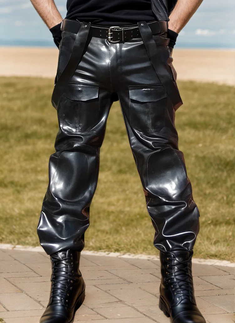 Men Black Latex Pants Air Force Flight Uniform
