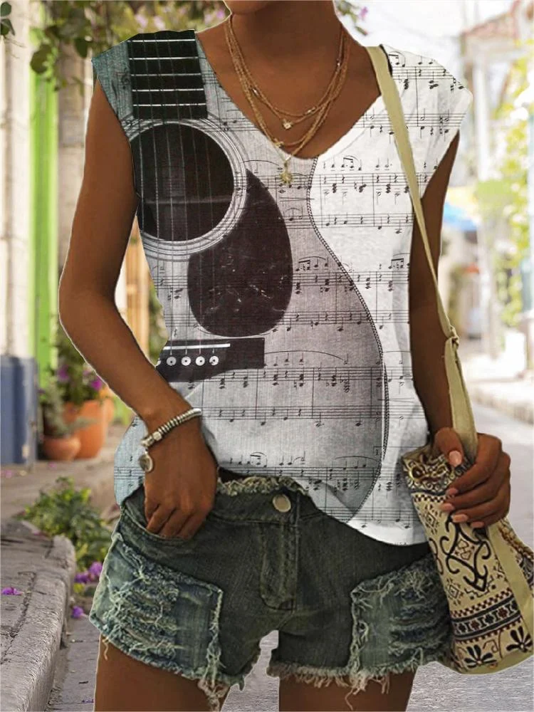 Guitar & Sheet Music V Neck Tank Top