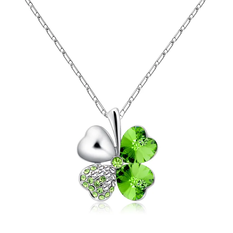Irish Blessing Four-Leaf Clover Crystal Necklace