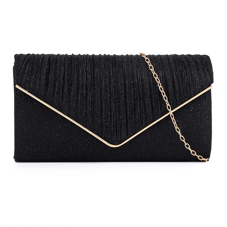 Evening Black Sparkly Pleated Clutch Bag  Flycurvy [product_label]