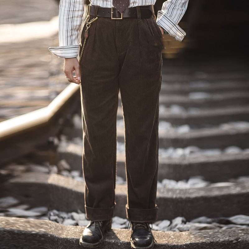 Retro Casual Corduroy Cargo Straight Pants