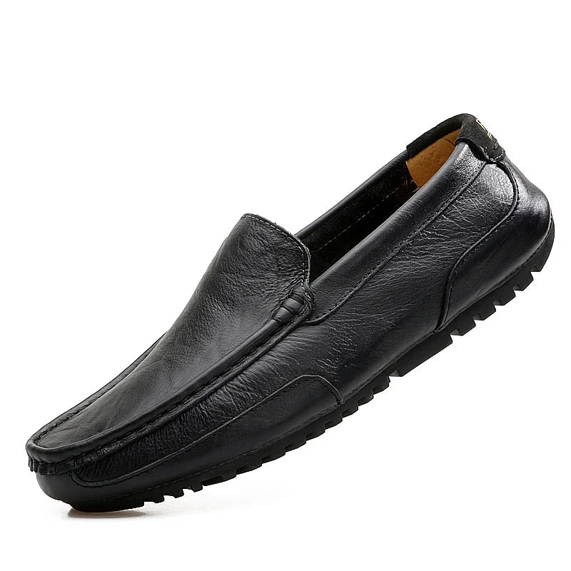 Italian Men Casual Shoes Luxury Brand Genuine Leather Mens Loafers Moccasins Soft Breathable Slip on Boat Shoes Plus Size 37-47