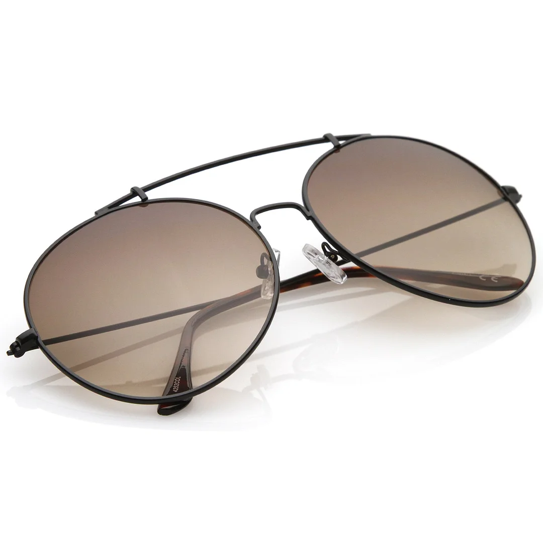 Oversize Metal Double Nose Bridge Slim Arms Gradient Round Lens Aviator glasses 64mm