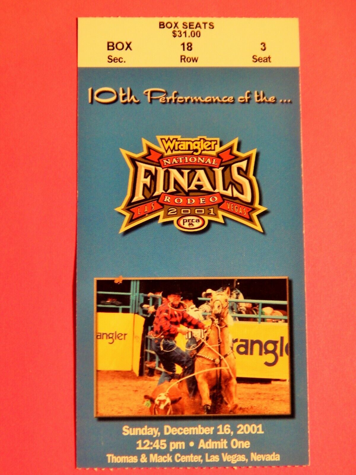 2001 NATIONAL FINALS RODEO ORIGINAL USED TICKET CALF ROPER COLOR Photo Poster painting