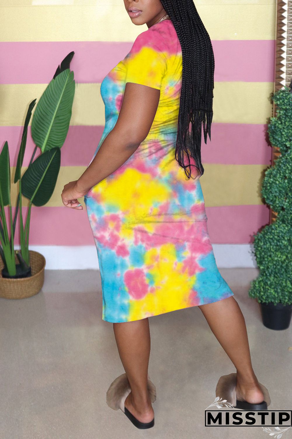 Pink Fashion Casual Printed Short-sleeved Dress