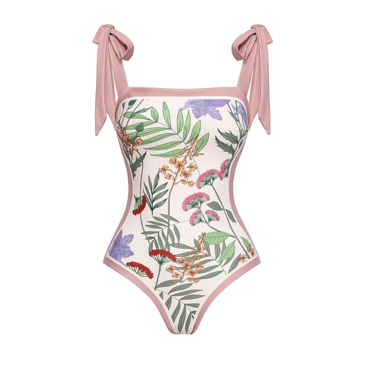 Vioye Reversible Bowknot Tie-shoulder One Piece Swimsuits and Sarong
