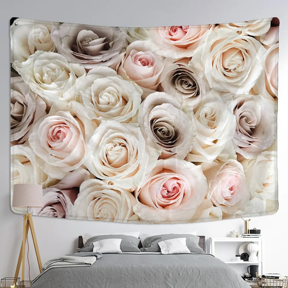 Flowers Floral Tapestry Wall Hanging Bohemian Style Natural Plant Art Ins Hippie Tapiz Mandala Home Decor