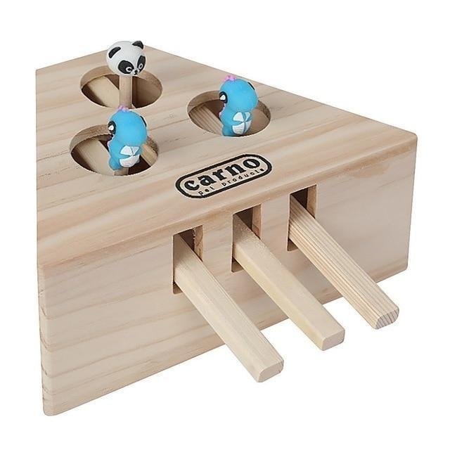 3/5 Funny Solid Wooden Mouse Hole Catch Bite Cat Whack Toy