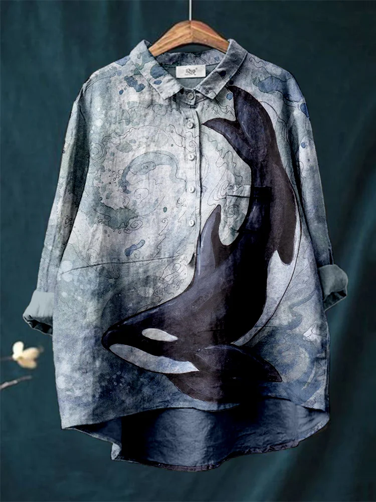 Killer Whale Art Linen Blend Cozy Tunic