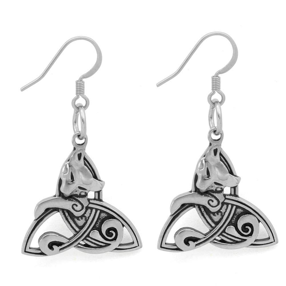 Celtic Cat on Triquetra Stainless Steel Earrings