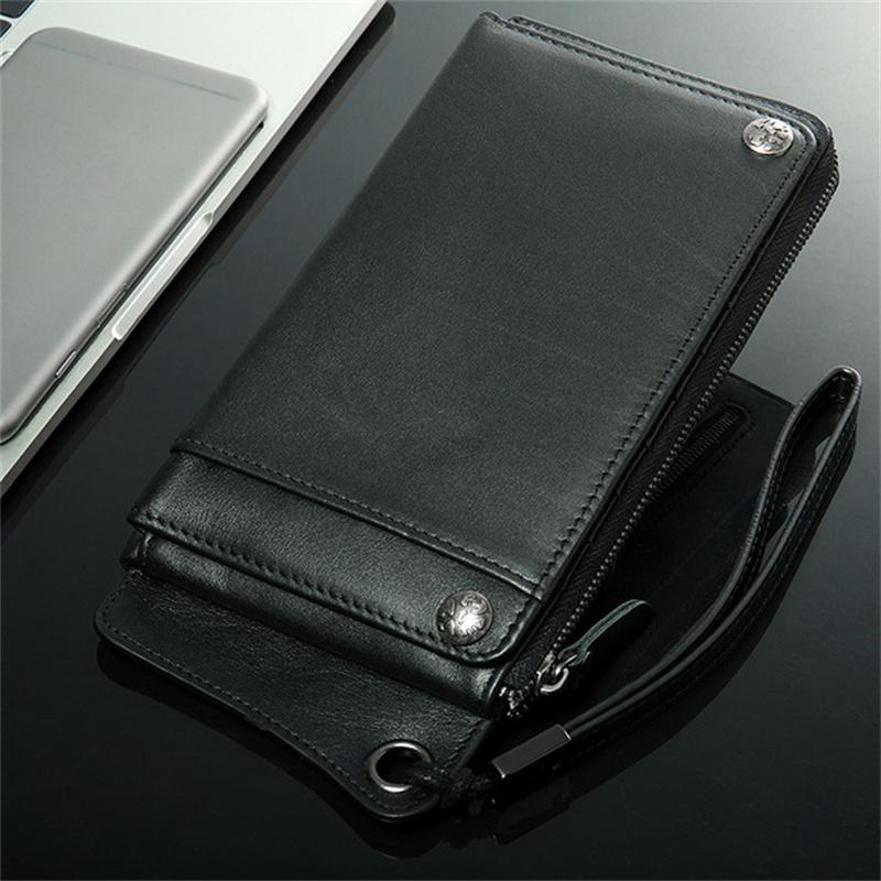 Men's  Zipper Design Simple Style Leather Wallet