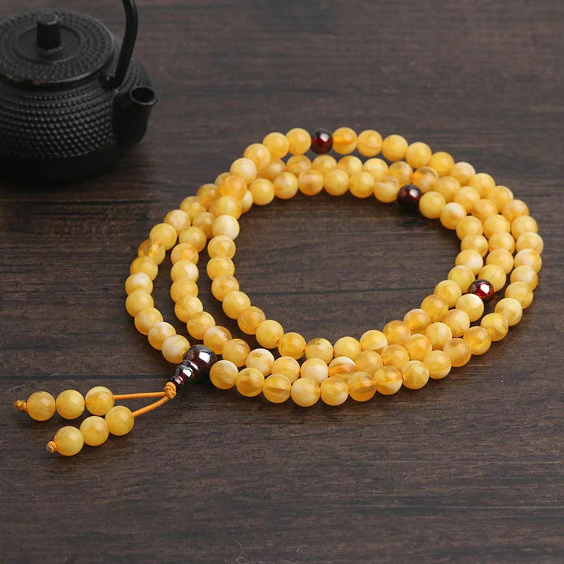 Natural Amber Red Agate 108 Beads Balance Bracelet Mala