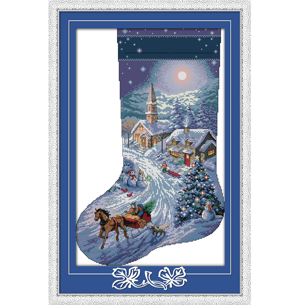 16CT Partial Stamped Cross Stitch Xmas Stocking - Xmas Stocking (32*48CM)  Christmas gift cartoon cute Embroidery Stamped Counted Cross Stitch Kit for  Kids Adults Beginners, Needlework Cross Stitch Kits, Art Craft Handy