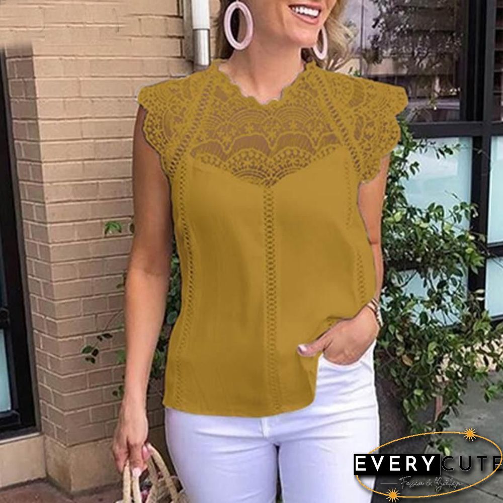 Women Blouse Sexy Sleeveless Lace OL Office Ladies Shirt Hollow Party Tops