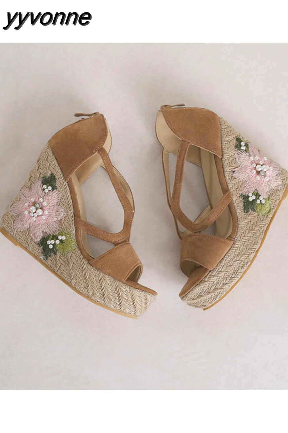 yyvonne High Heel Sandals For Women Cross Strap Fashion Platform Sandals Shoes Summer Narrow Band High Heeled Straw Espadrille