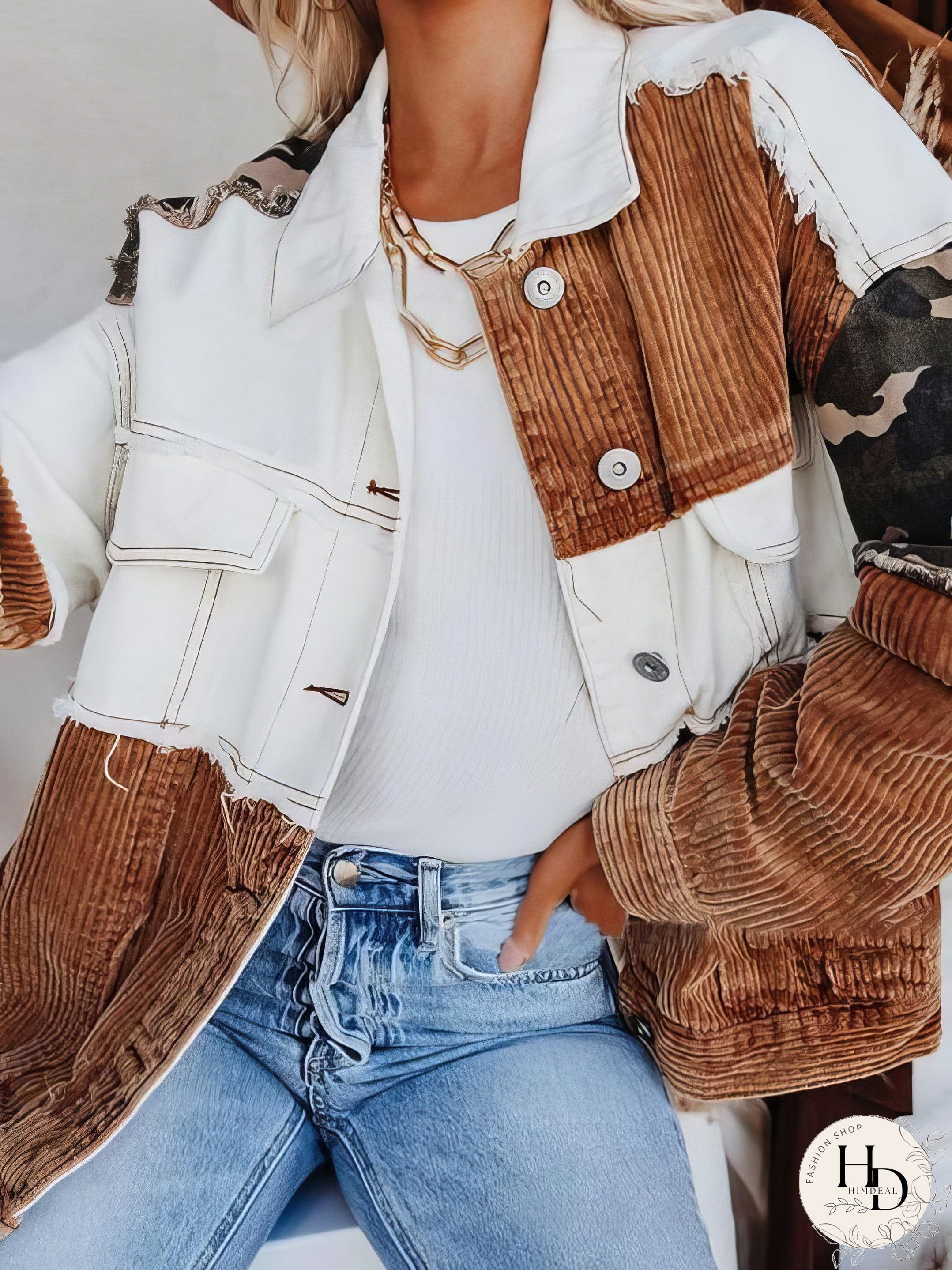 Stylish Colorblocked Corduroy Jacket