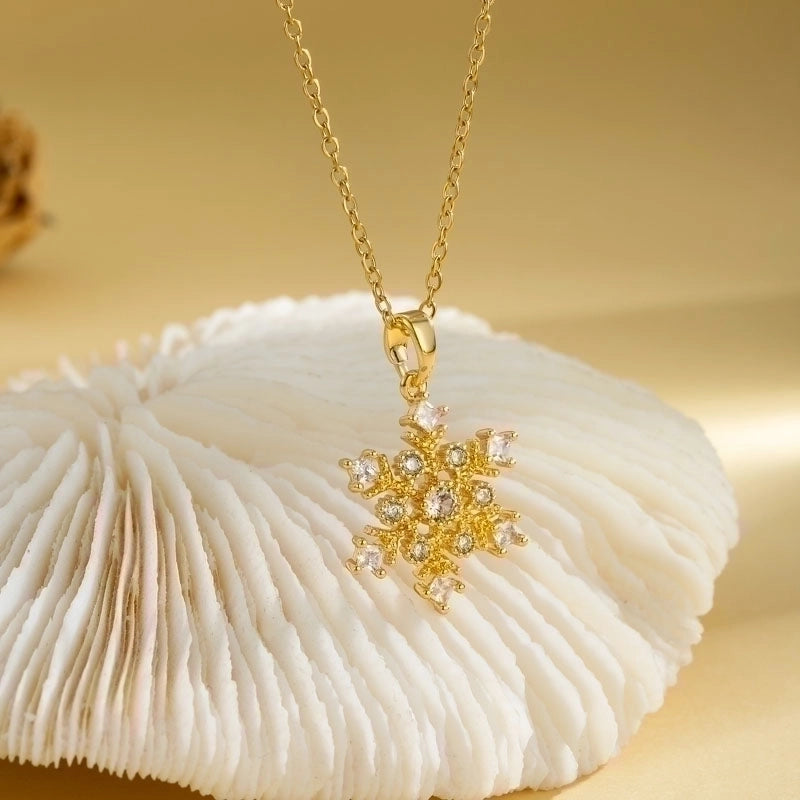 2 Pieces Stainless Steel Titanium Steel 18K Gold Plated Casual Elegant Plating Inlay Cross Heart Shape Flower Zircon Pendant Necklace