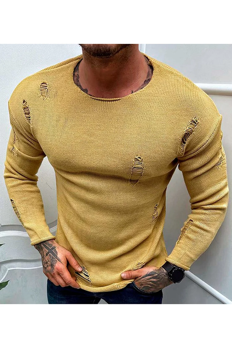 Casual Ripped Slim Fit Knit Top