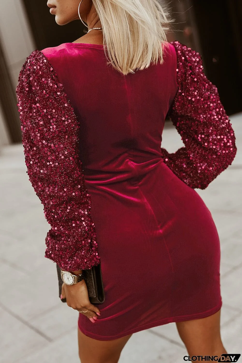 Sequin Sleeve Velvet Dress