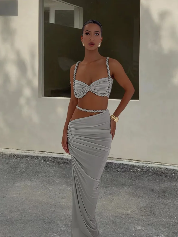 Backless Halter Suspender Sheath Skirt Two-piece Suit