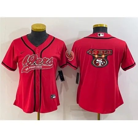 Women's San Francisco 49ers Red Team Big Logo With Patch Cool Base Stitched Baseball Jersey(Run Small) 1UXX