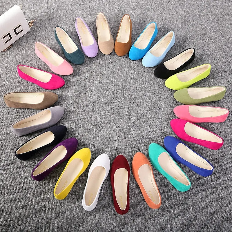 Women Flat Shoes Trend Simple Sweet Classic Candy Colors New Autumn Summer Casual Flock Flats Boat Cute Girls Flats Office Shoes