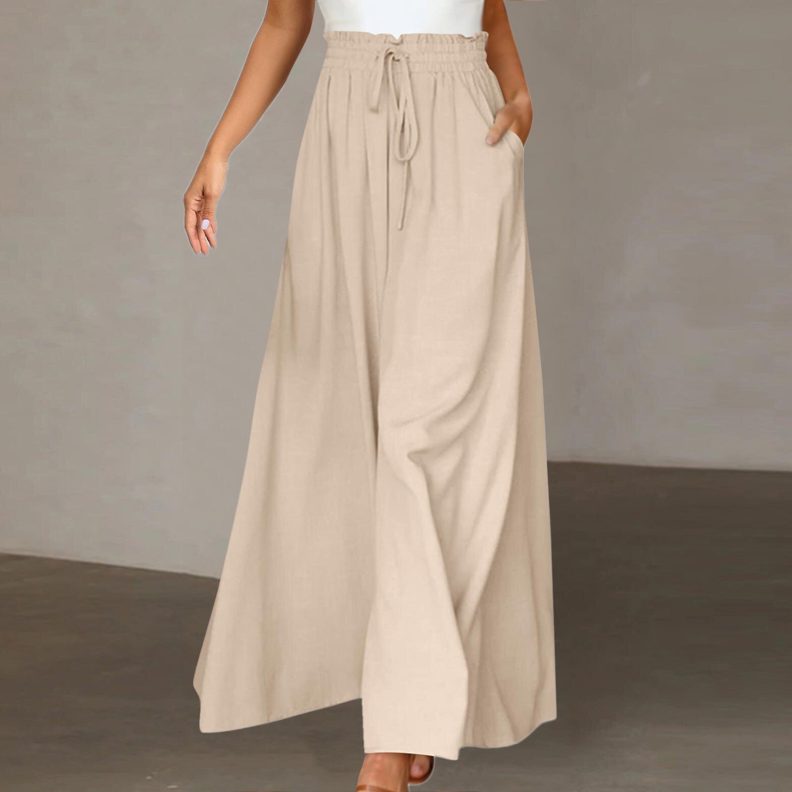 Oldedu Casual Pants For Women Summer Autumn Wide Leg Pants High Waisted Yoga Pants Boho Beach Palazzo Pants Female Oversized Trousers