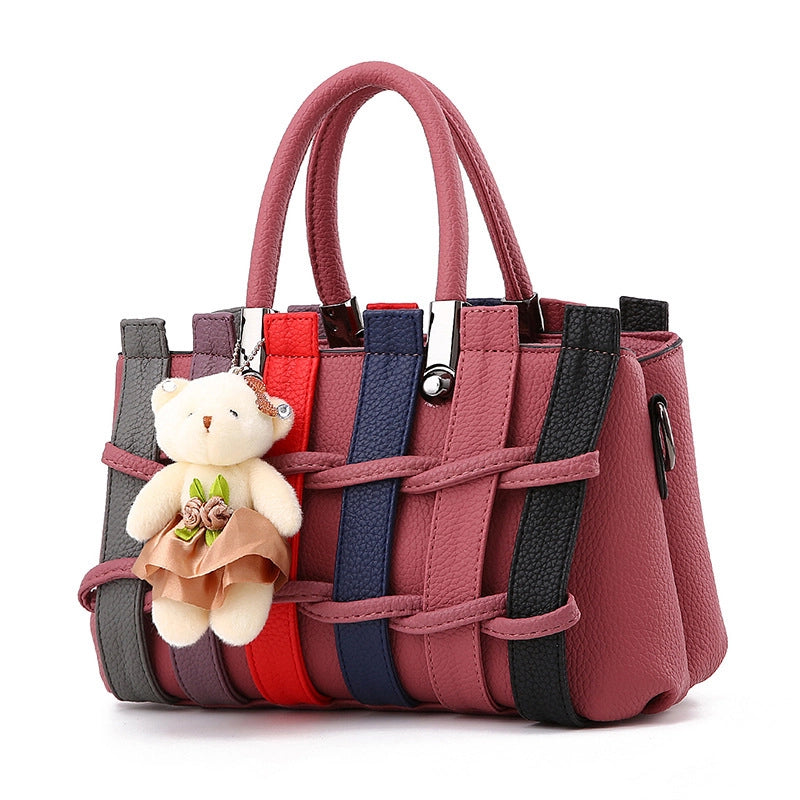 Bags New Woven Handbag Japanese And Korean Bear Pendant Shoulder Crossbody Bag