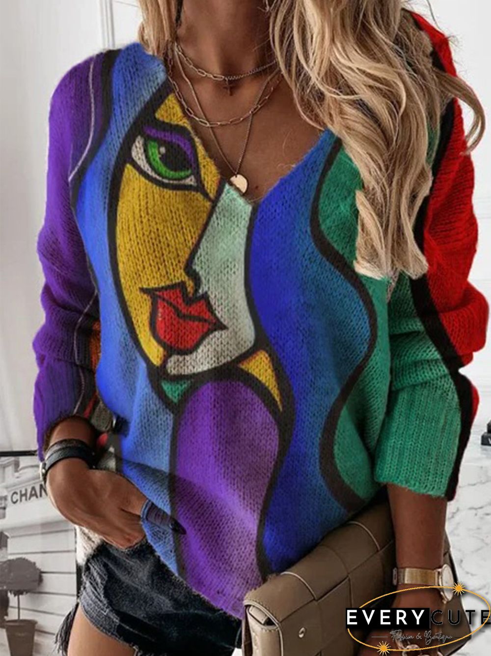 V Neck People Long Sleeve Tops