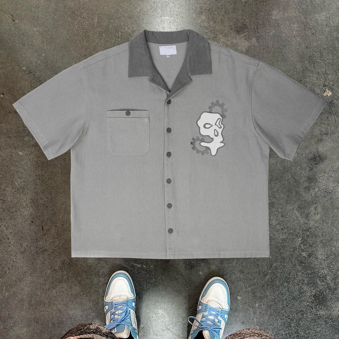 Fashionable casual lapel printed loose shirt