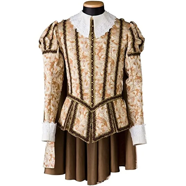 Mens Medieval Elizabethan Cosplay Costume Noble Renaissance Deluxe Costume Uniform Victorian Tops Cloak Regency Outfit
