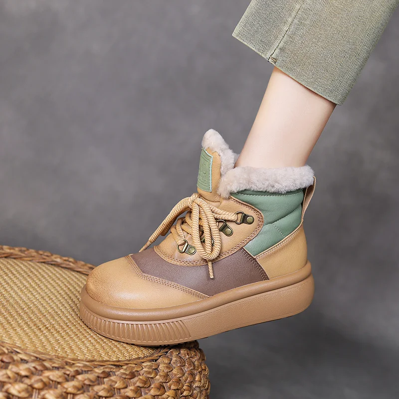 Yyvonne Leisure Snow Boots Women Double Zipper Wool Short Boots Warm Plus Velvet Martin Boots Thick Cotton Boots