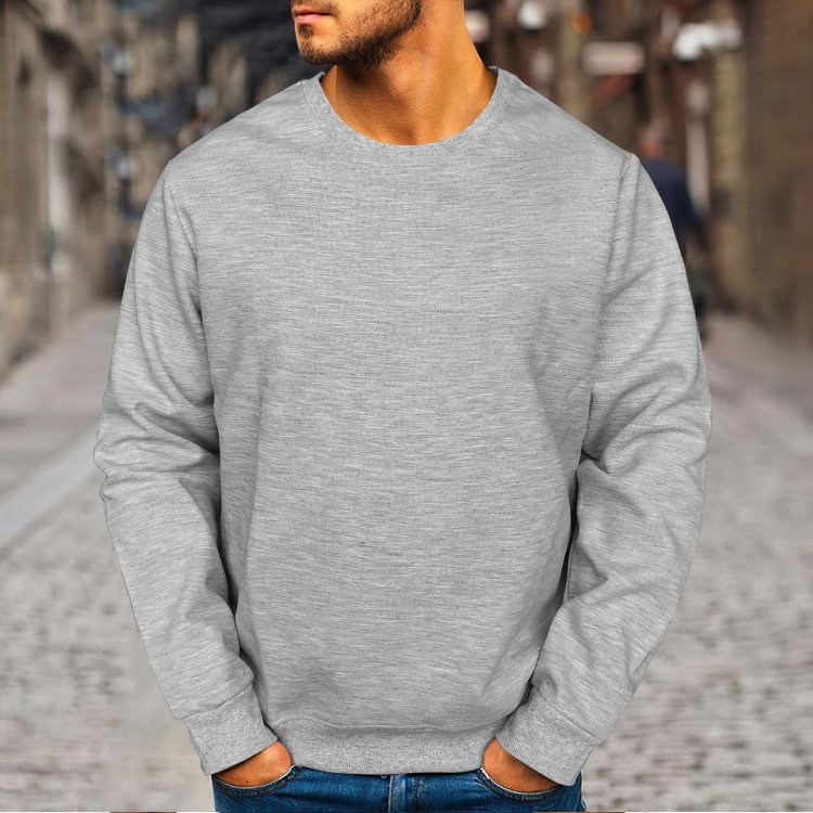 BrosWear Simple Solid Color Long Sleeve Pullover Sweatshirt
